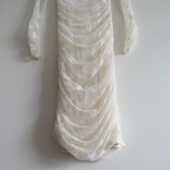 BHLDN Bailee White Lace Ruched Stretch Bodycon Dress Romantic Wedding Size S - Picture 10 of 14